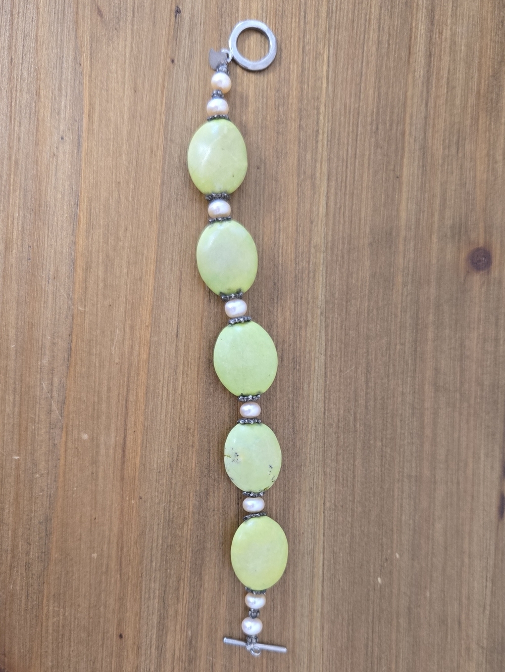 Green Stone & Pearl Accent Women's Bracelet